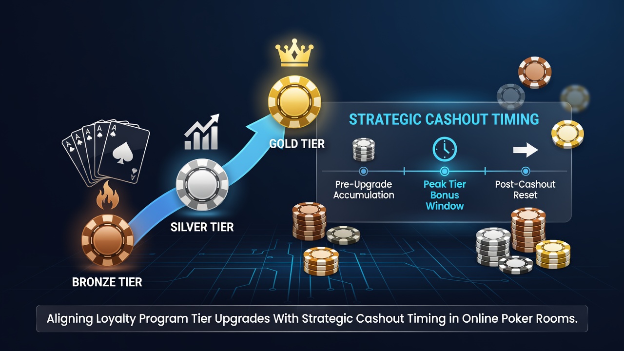 Grafiek van tierprogressie en cashout momenten in poker loyalty programma's
