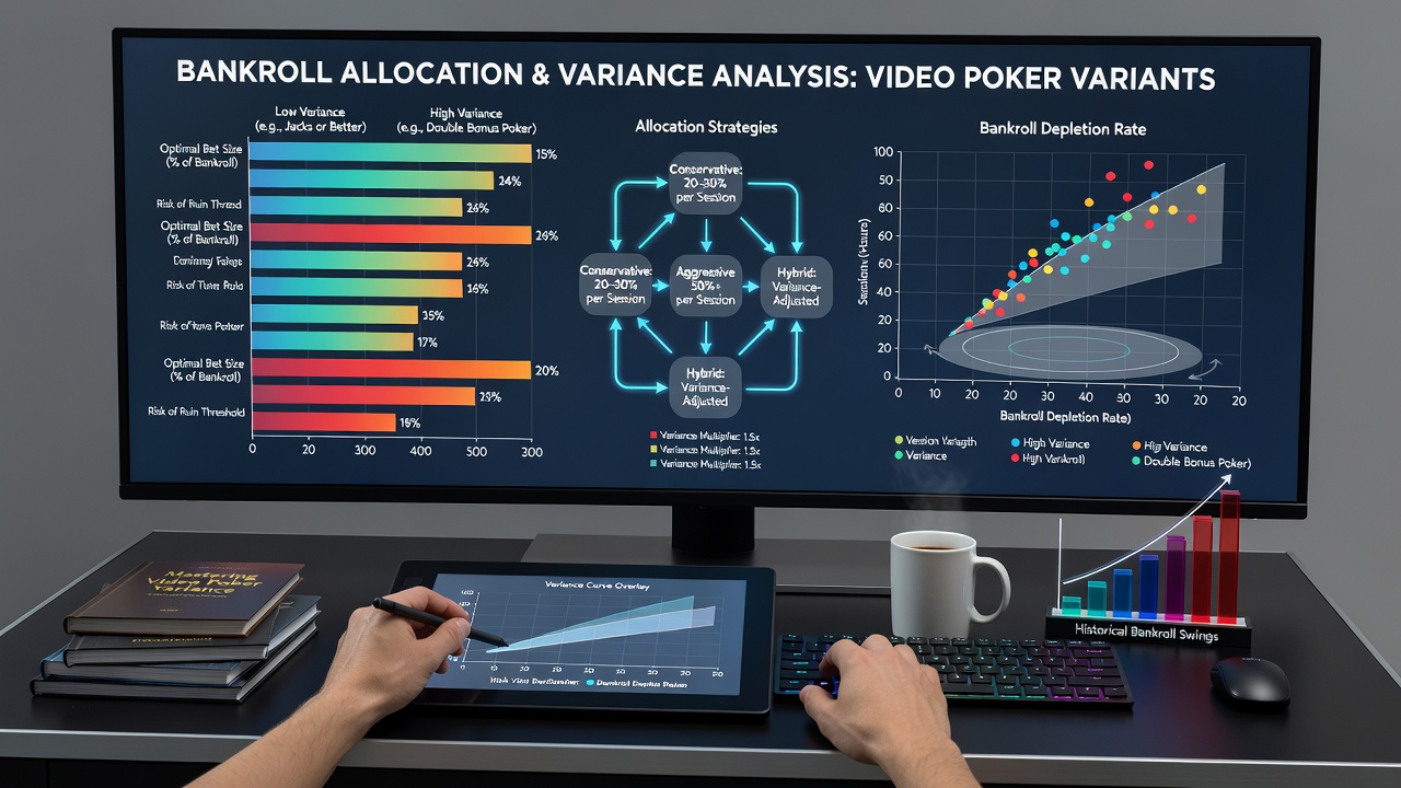 Tabel met bankrollallocatiepercentages per videopokervariant gebaseerd op variantiecijfers
