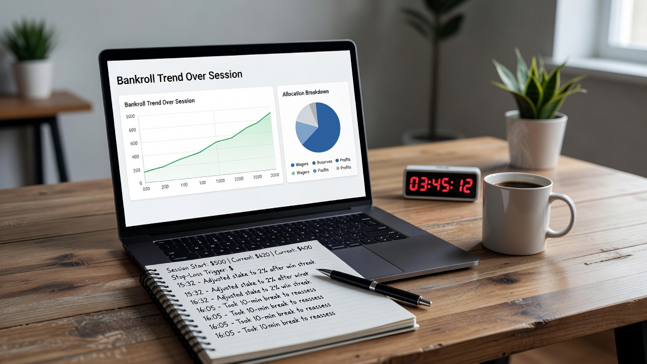 Live betting sessie met tracking app op smartphone en laptop