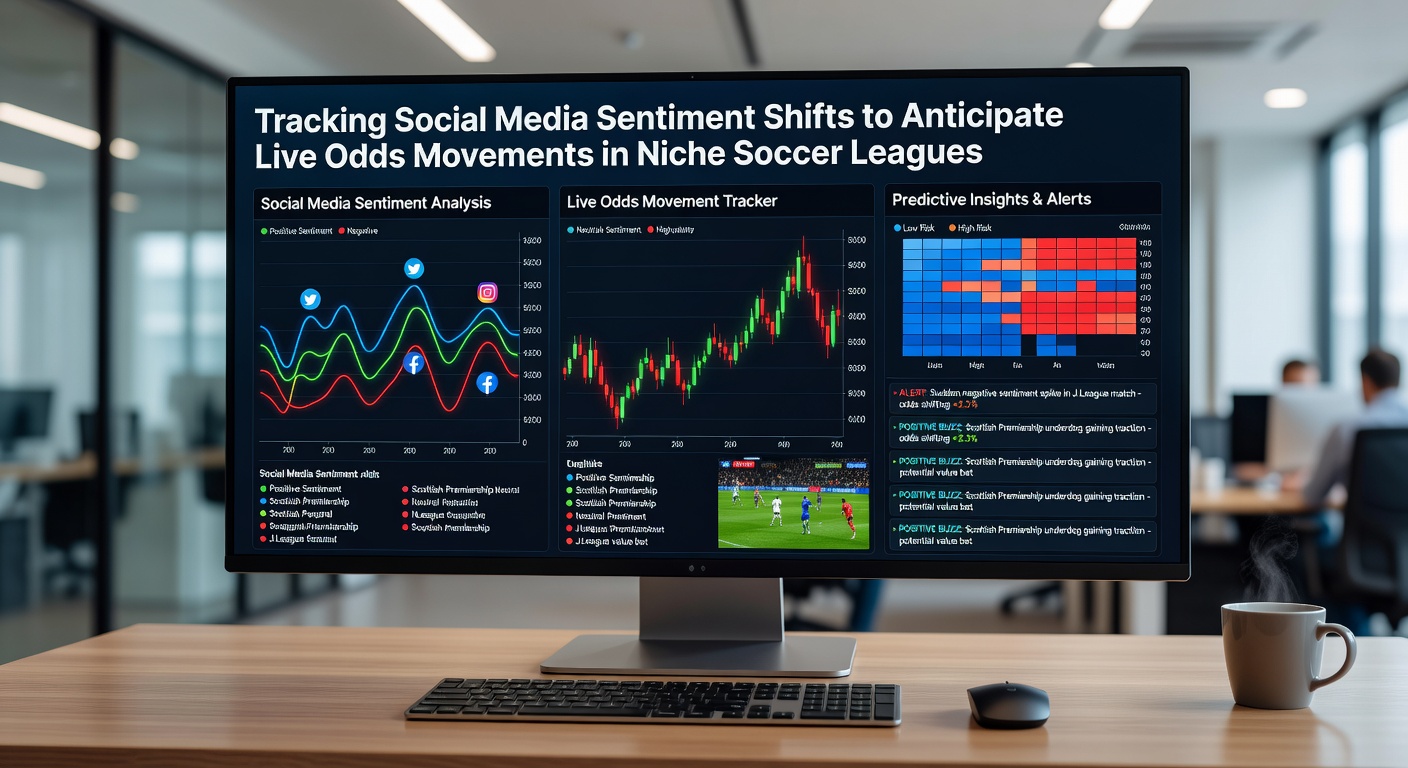 Analysedashboard met sentimentgrafieken en live odds voor niche voetbalwedstrijden